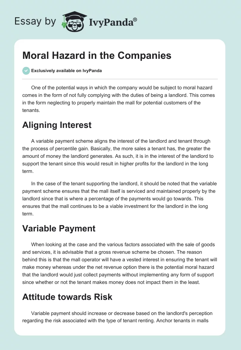 Moral Hazard in the Companies. Page 1
