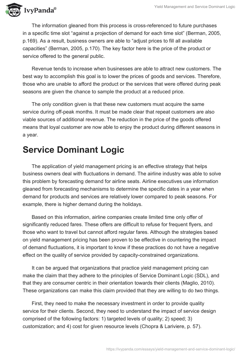 Yield Management and Service Dominant Logic. Page 2