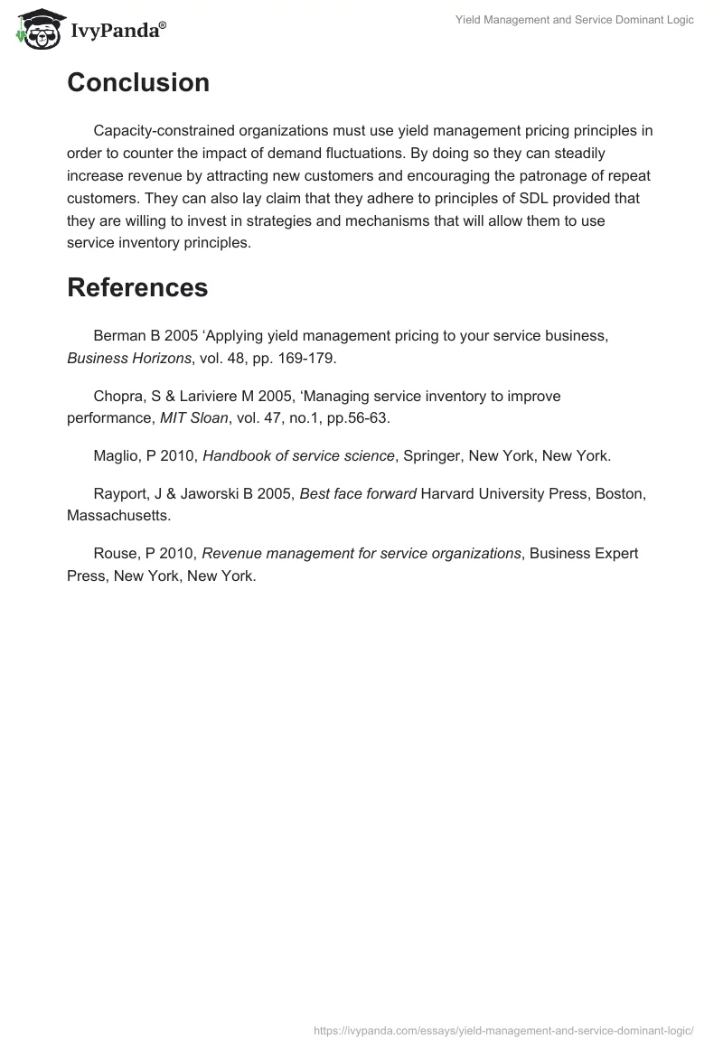 Yield Management and Service Dominant Logic. Page 4