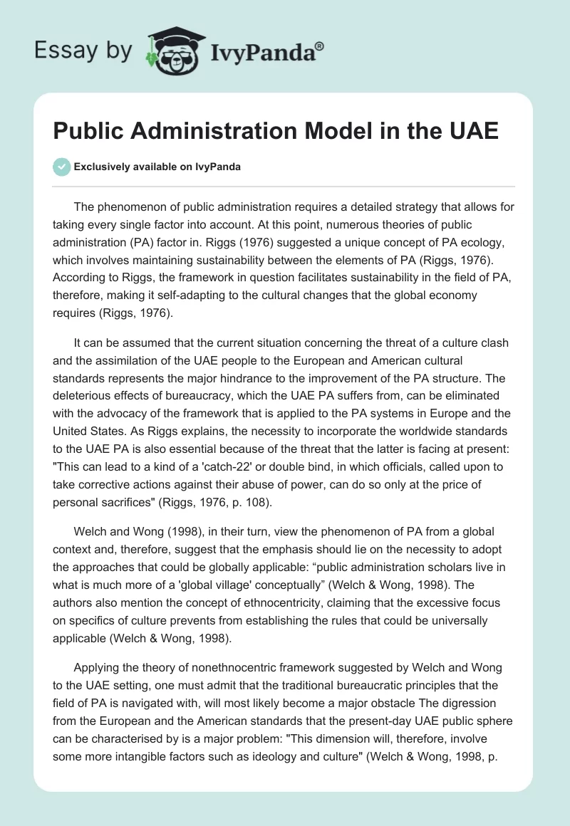 Public Administration Model in the UAE. Page 1