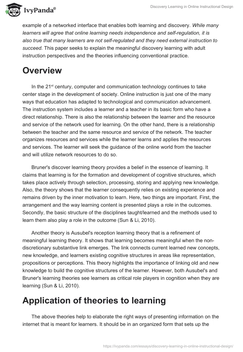 Discovery Learning in Online Instructional Design. Page 2