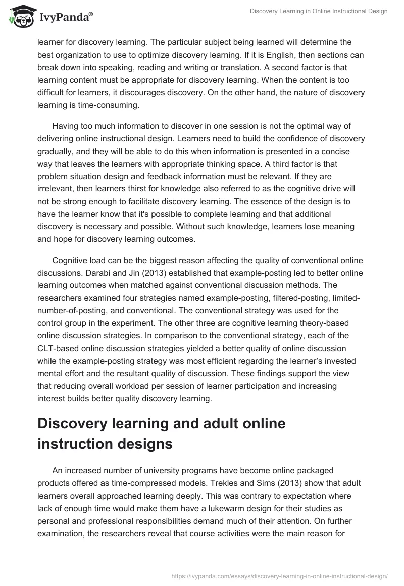 Discovery Learning in Online Instructional Design. Page 3
