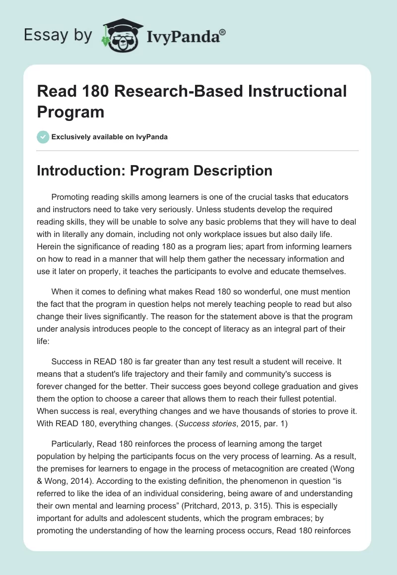 Read 180 Research-Based Instructional Program. Page 1