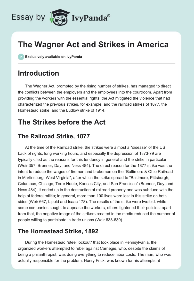 The Wagner Act and Strikes in America. Page 1
