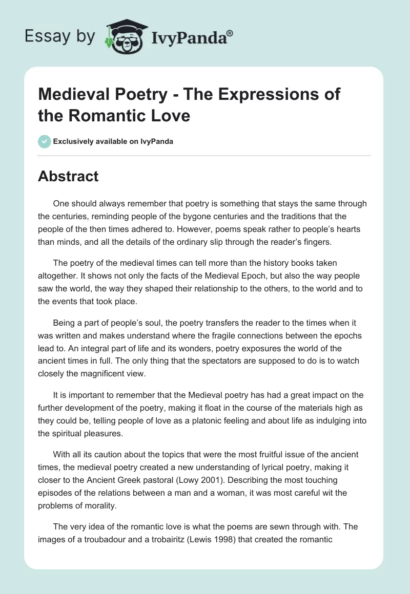 Medieval Poetry - The Expressions of the Romantic Love. Page 1