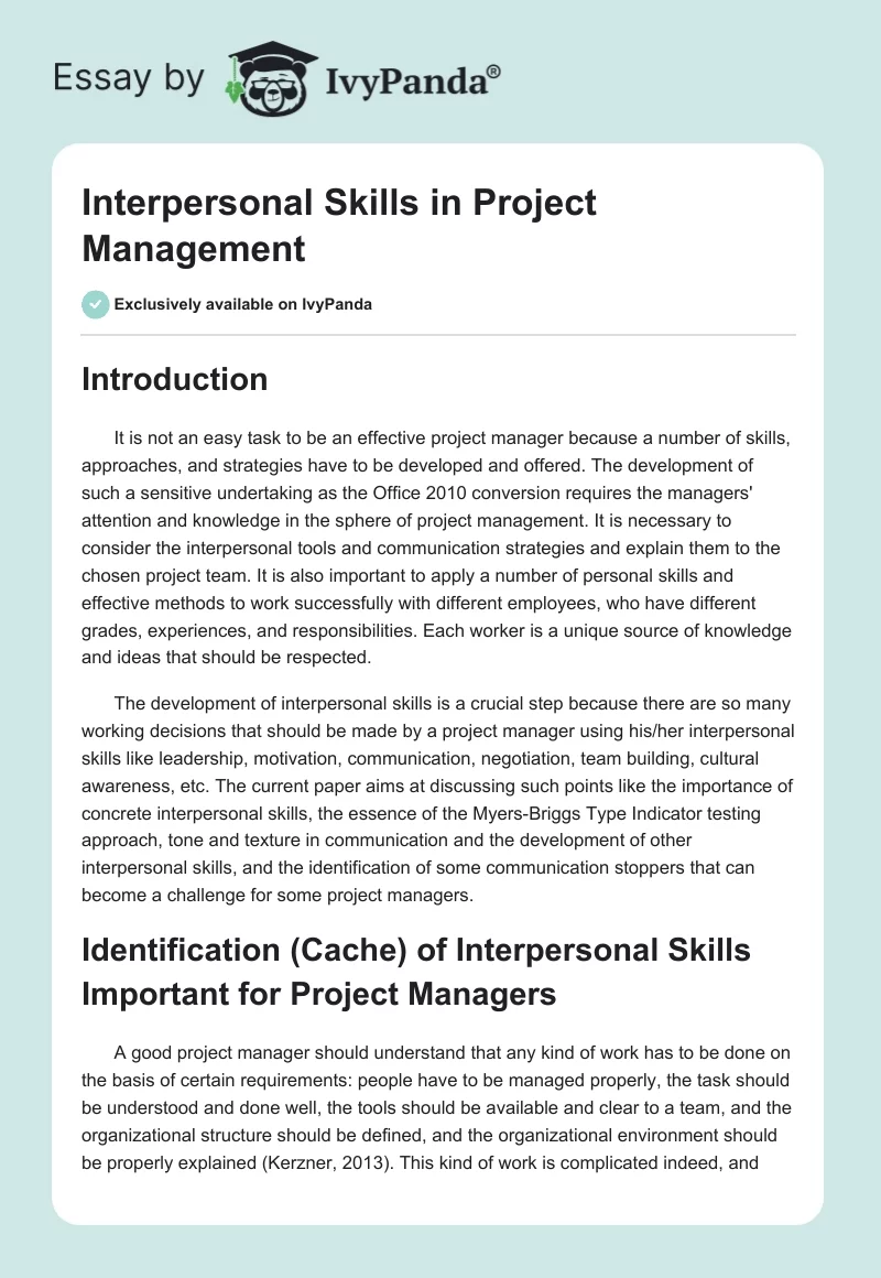Interpersonal Skills in Project Management. Page 1