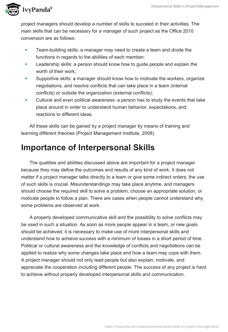 Interpersonal Skills in Project Management. Page 2