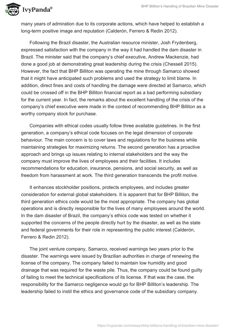 BHP Billiton's Handling of Brazilian Mine Disaster. Page 3