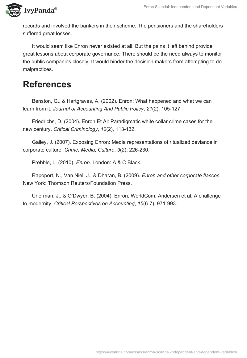 Enron Scandal: Independent and Dependent Variables. Page 5