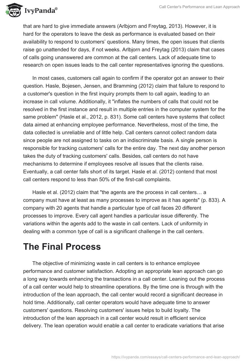 Call Center's Performance and Lean Approach. Page 2