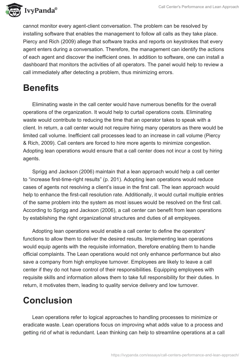 Call Center's Performance and Lean Approach. Page 5