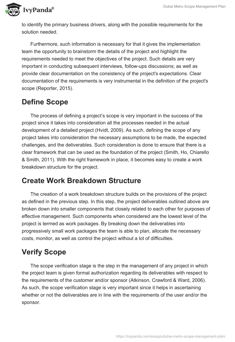 Dubai Metro Scope Management Plan. Page 2
