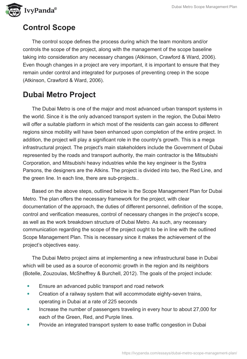 Dubai Metro Scope Management Plan. Page 3