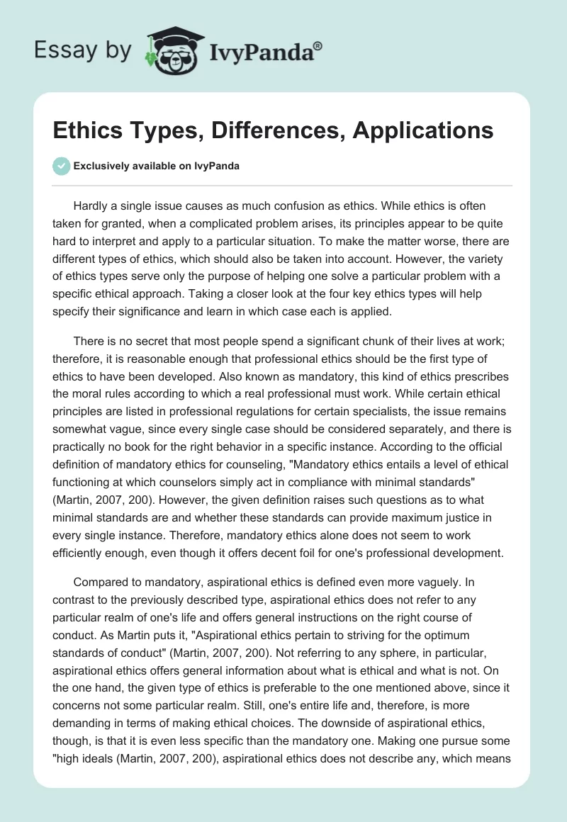 Ethics Types, Differences, Applications. Page 1