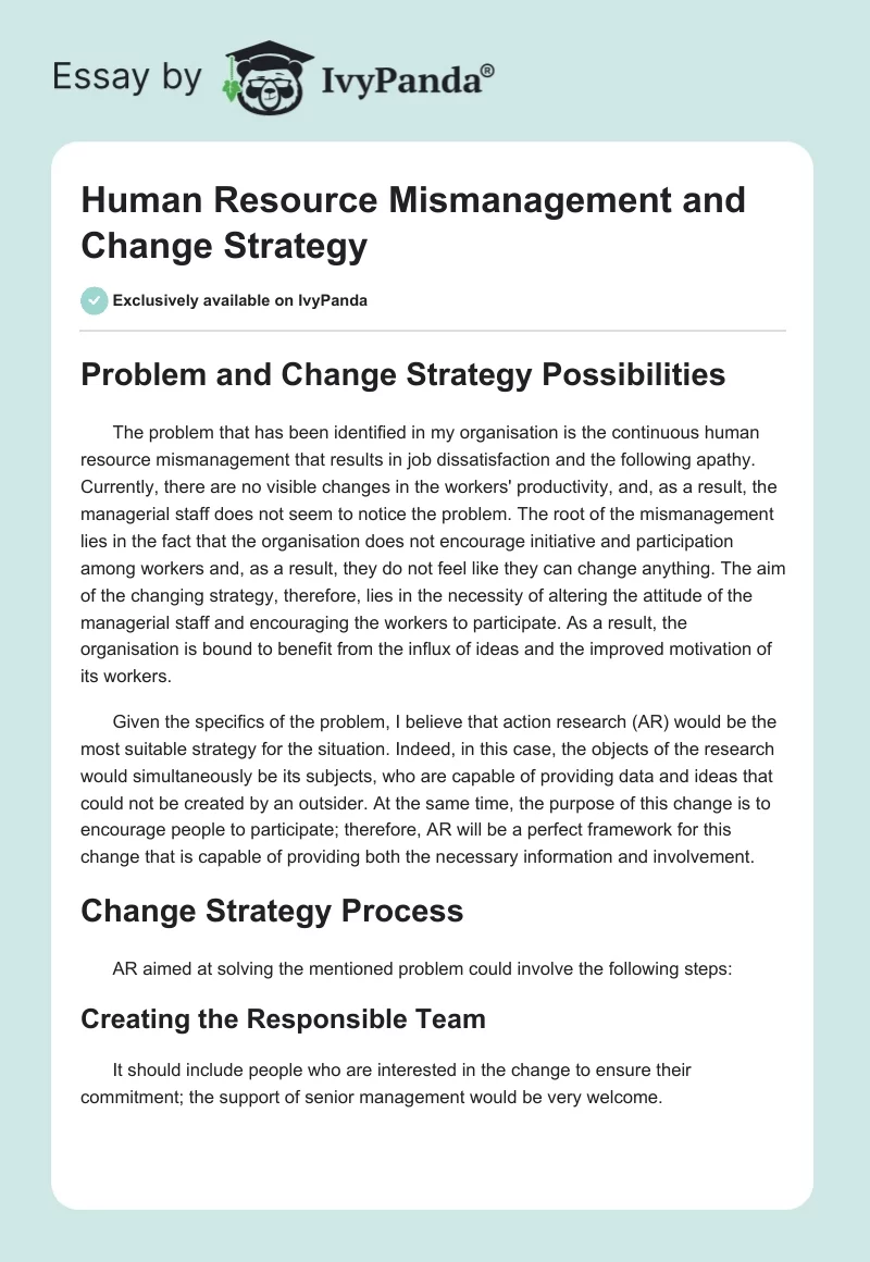 Human Resource Mismanagement and Change Strategy. Page 1