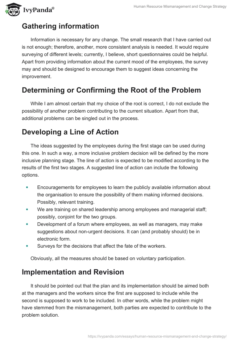 Human Resource Mismanagement and Change Strategy. Page 2