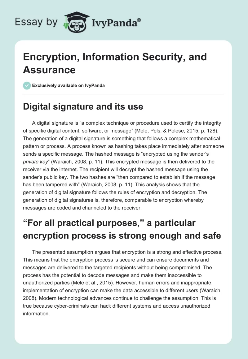 Encryption, Information Security, and Assurance. Page 1