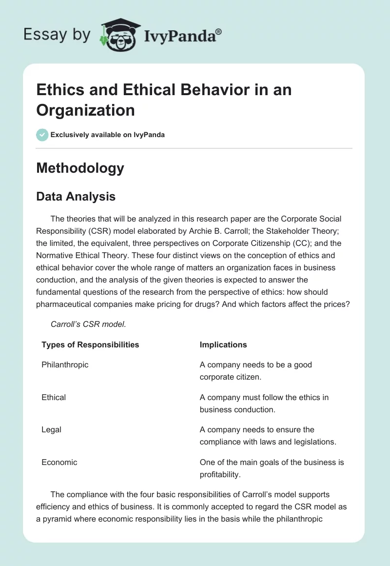 Ethics and Ethical Behavior in an Organization. Page 1