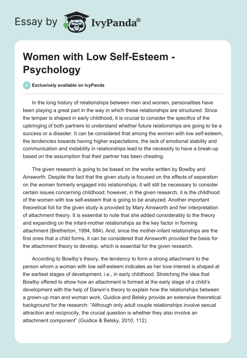 Women with Low Self-Esteem - Psychology. Page 1