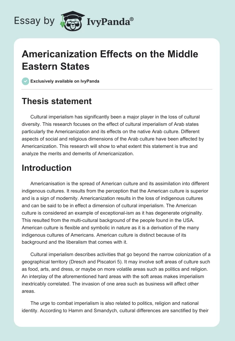Americanization Effects on the Middle Eastern States. Page 1