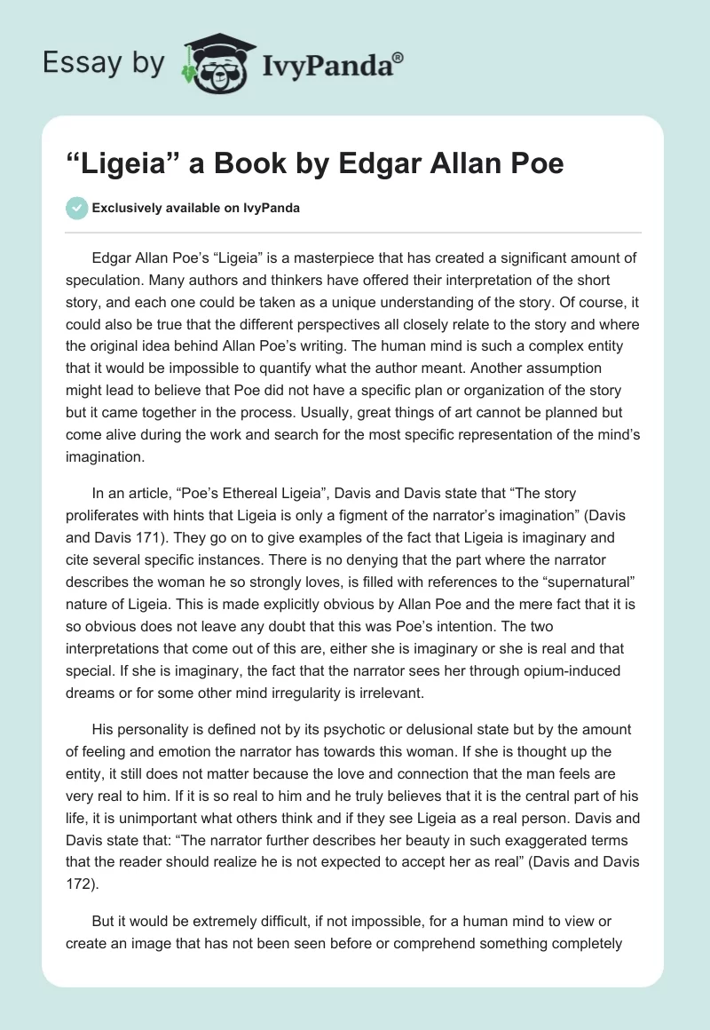 “Ligeia” a Book by Edgar Allan Poe. Page 1