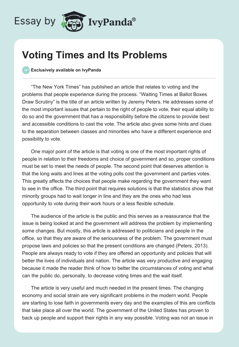 Voting Times and Its Problems. Page 1