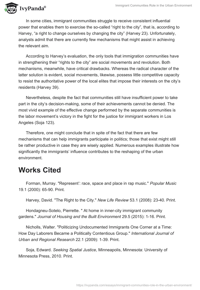 Immigrant Communities Role in the Urban Environment. Page 2