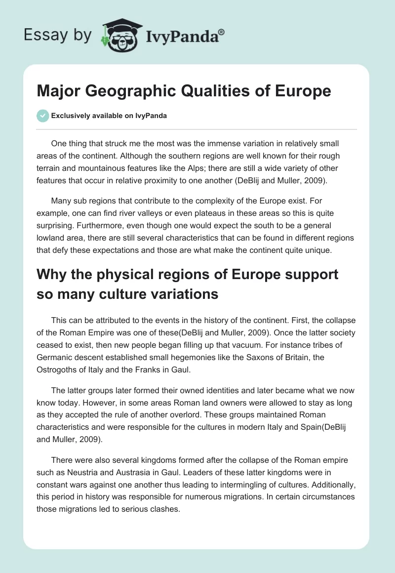 Major Geographic Qualities of Europe. Page 1