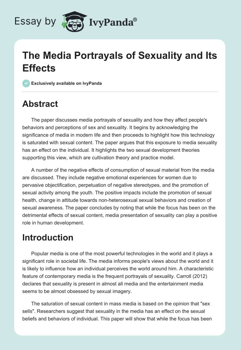 The Media Portrayals of Sexuality and Its Effects. Page 1