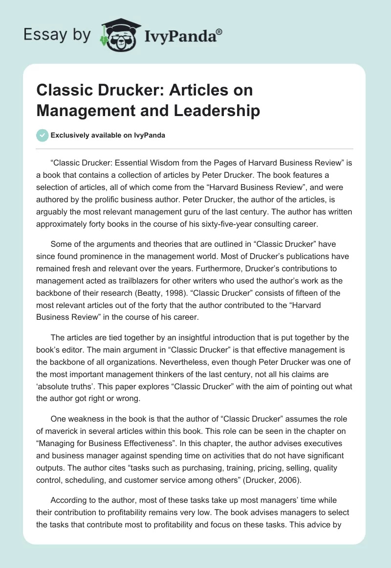 Classic Drucker: Articles on Management and Leadership. Page 1