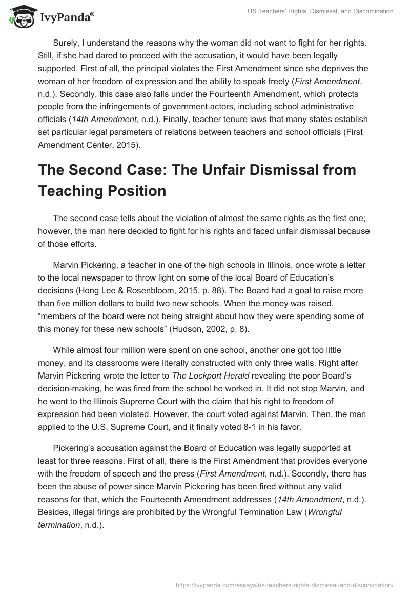 US Teachers’ Rights, Dismissal, and Discrimination. Page 2