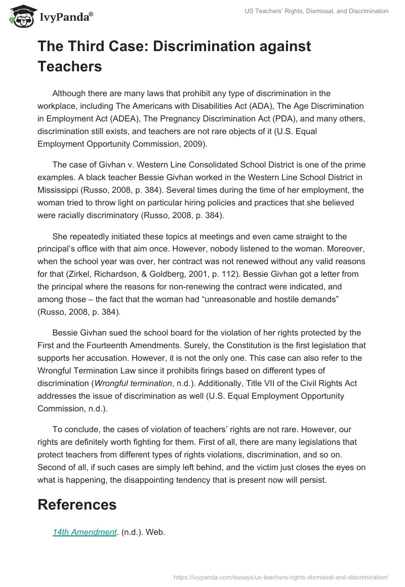 US Teachers’ Rights, Dismissal, and Discrimination. Page 3