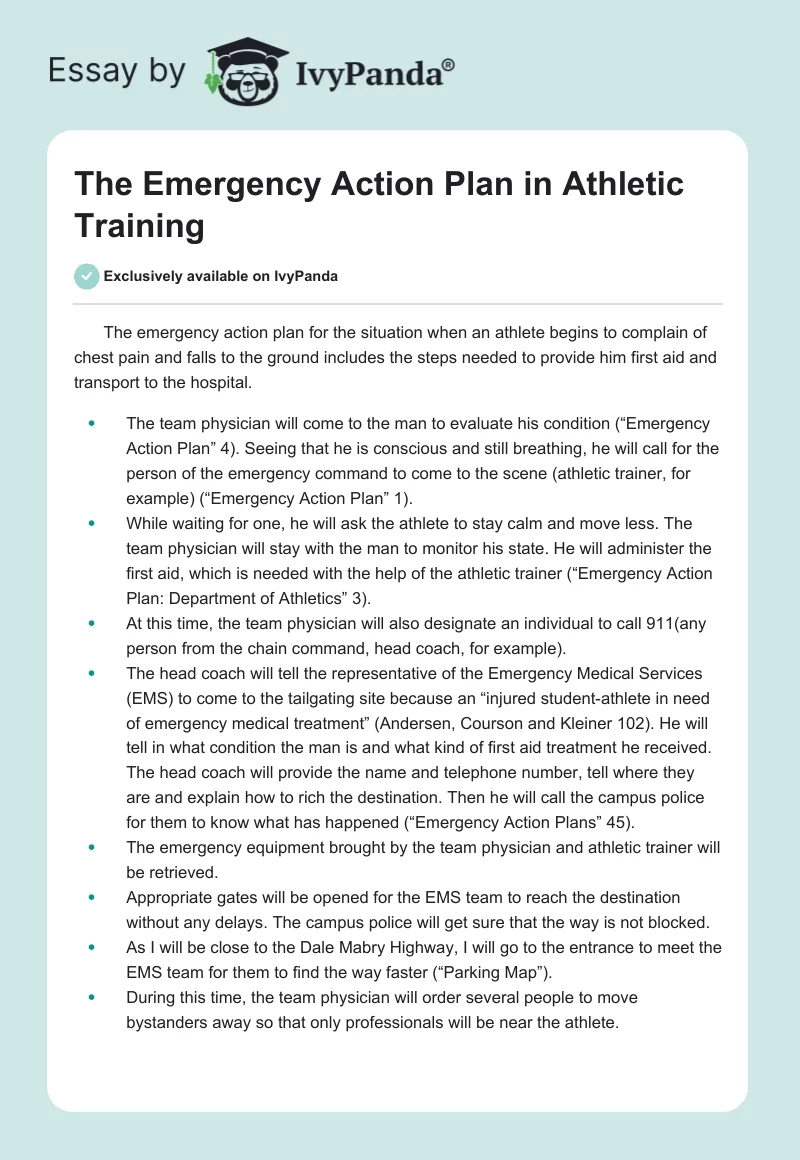 The Emergency Action Plan in Athletic Training. Page 1