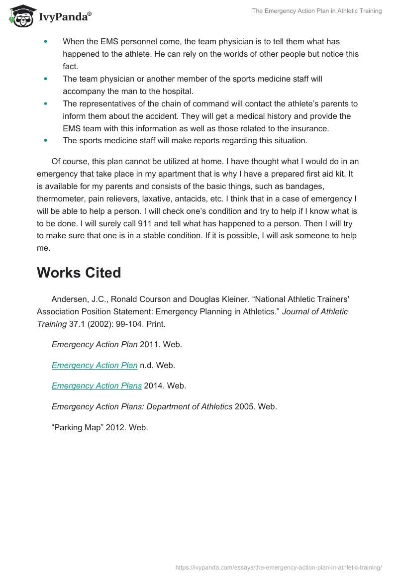 The Emergency Action Plan in Athletic Training. Page 2