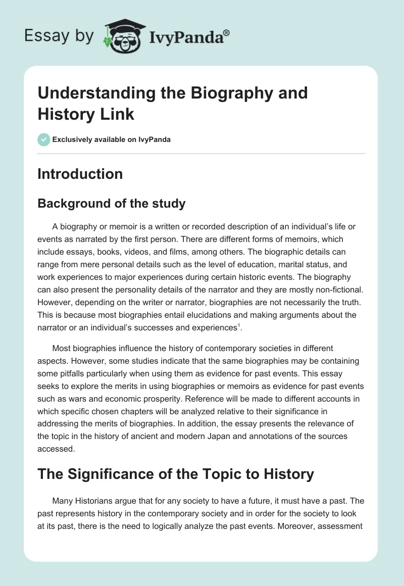 Understanding the Biography and History Link. Page 1