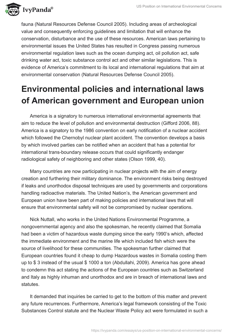 US Position on International Environmental Concerns. Page 2