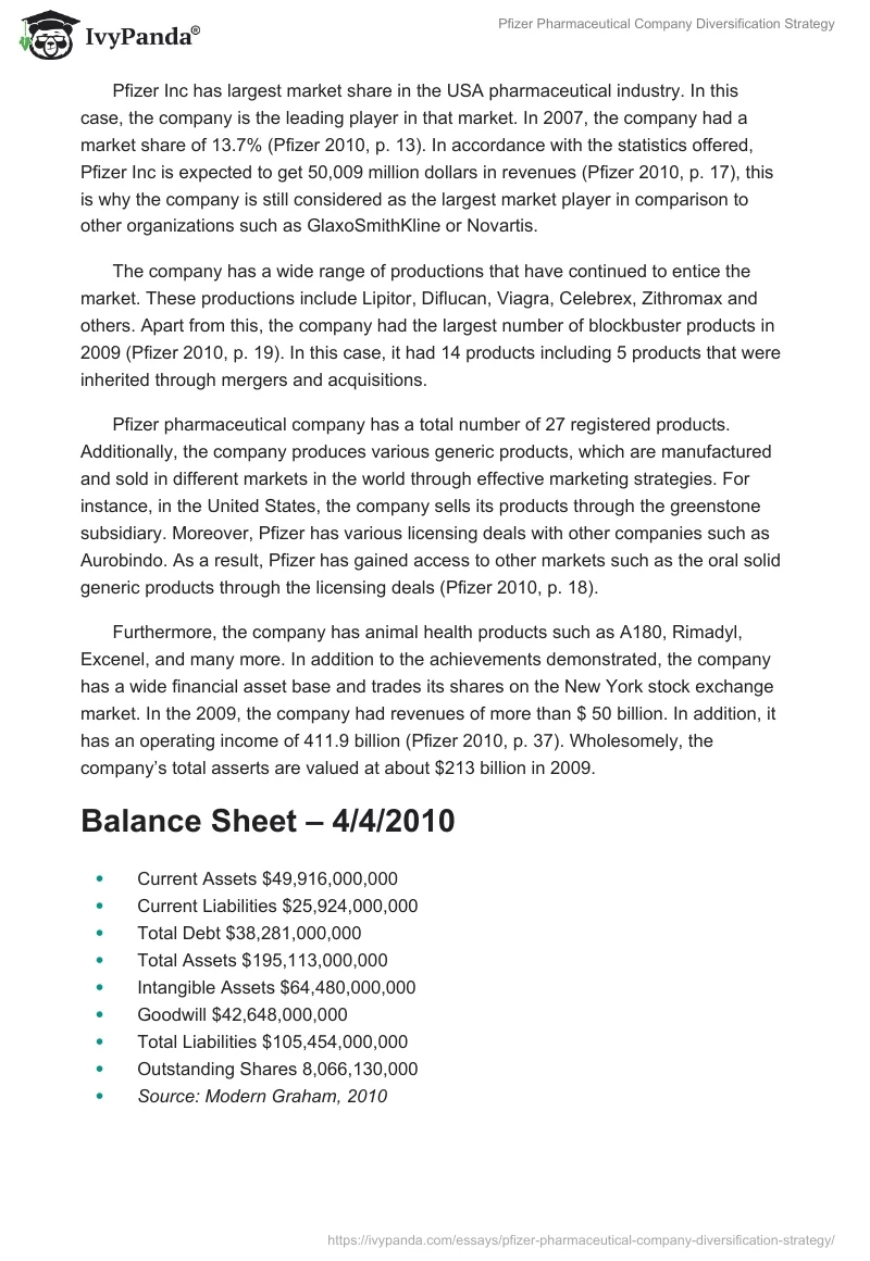 Pfizer Pharmaceutical Company Diversification Strategy. Page 3