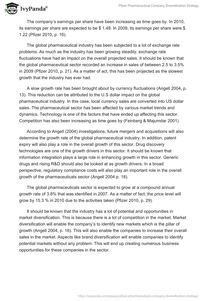 Pfizer Pharmaceutical Company Diversification Strategy. Page 4