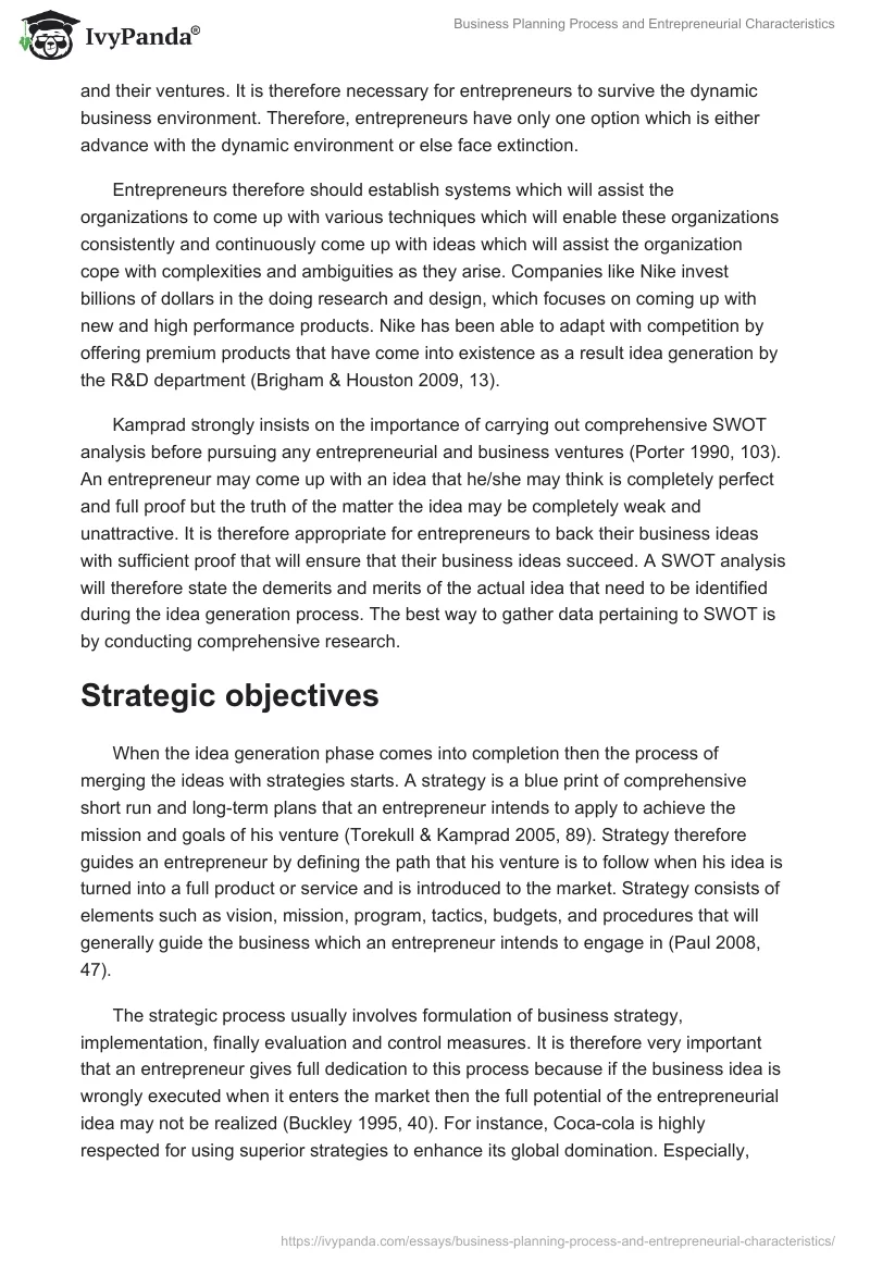 Business Planning Process and Entrepreneurial Characteristics. Page 3