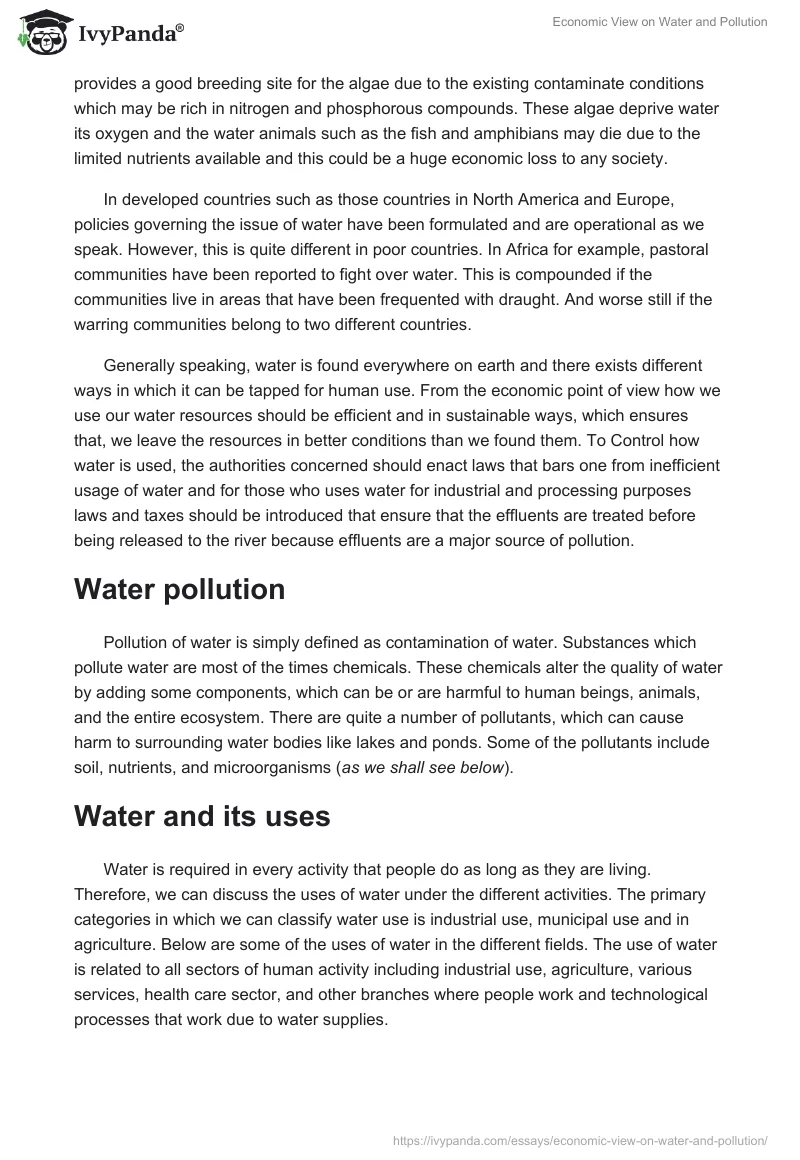 Importance of Water in Economics: Uses, Pollution, and Sustainable Growth. Page 3