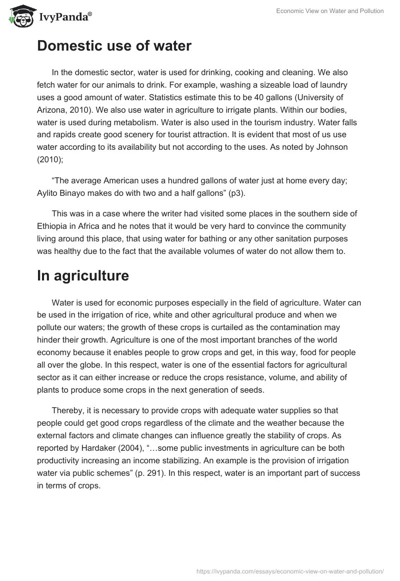 Importance of Water in Economics: Uses, Pollution, and Sustainable Growth. Page 4