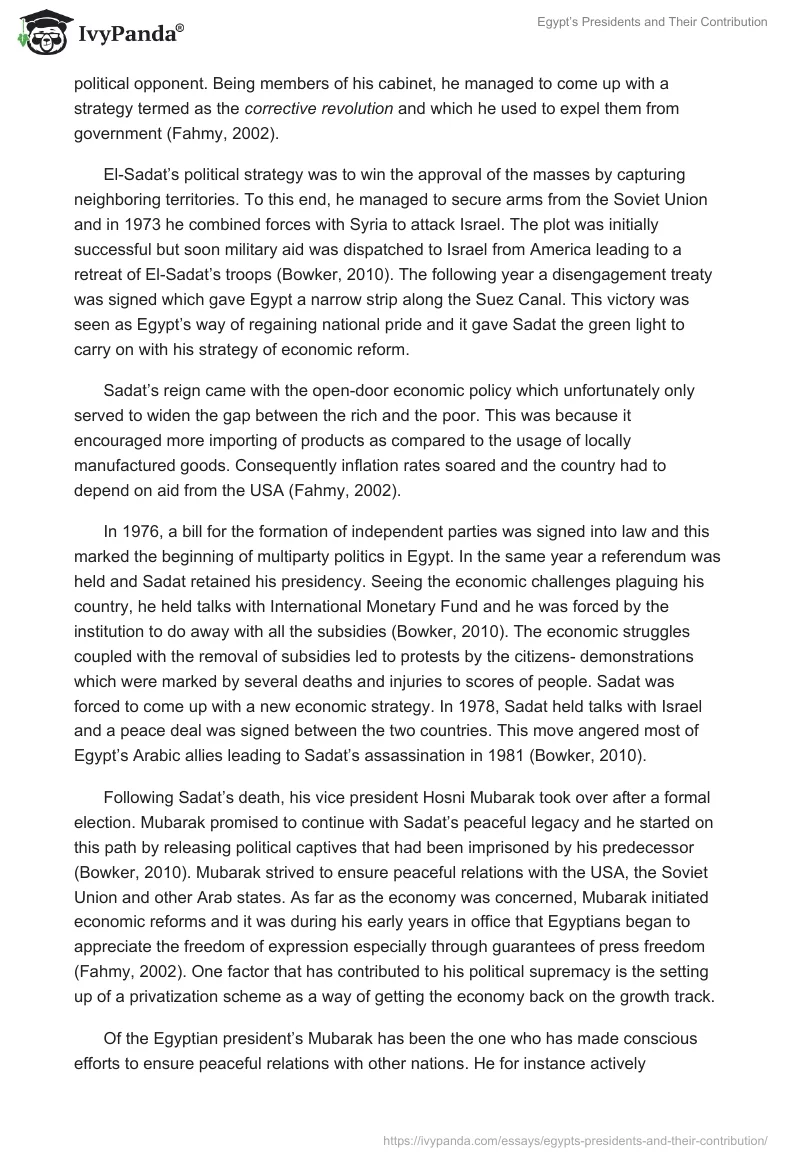 Egypt’s Presidents and Their Contribution. Page 3