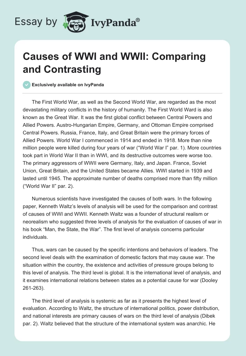 Causes of WWI and WWII: Comparing and Contrasting. Page 1