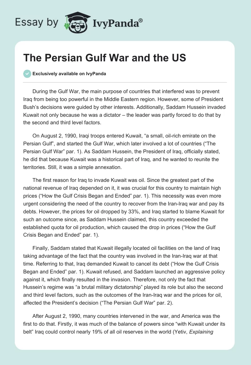 The Persian Gulf War and the US. Page 1