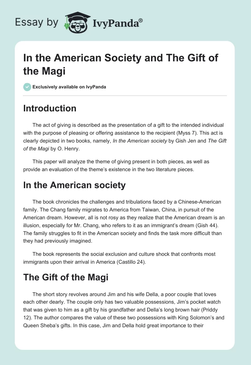 "In the American Society" and "The Gift of the Magi". Page 1