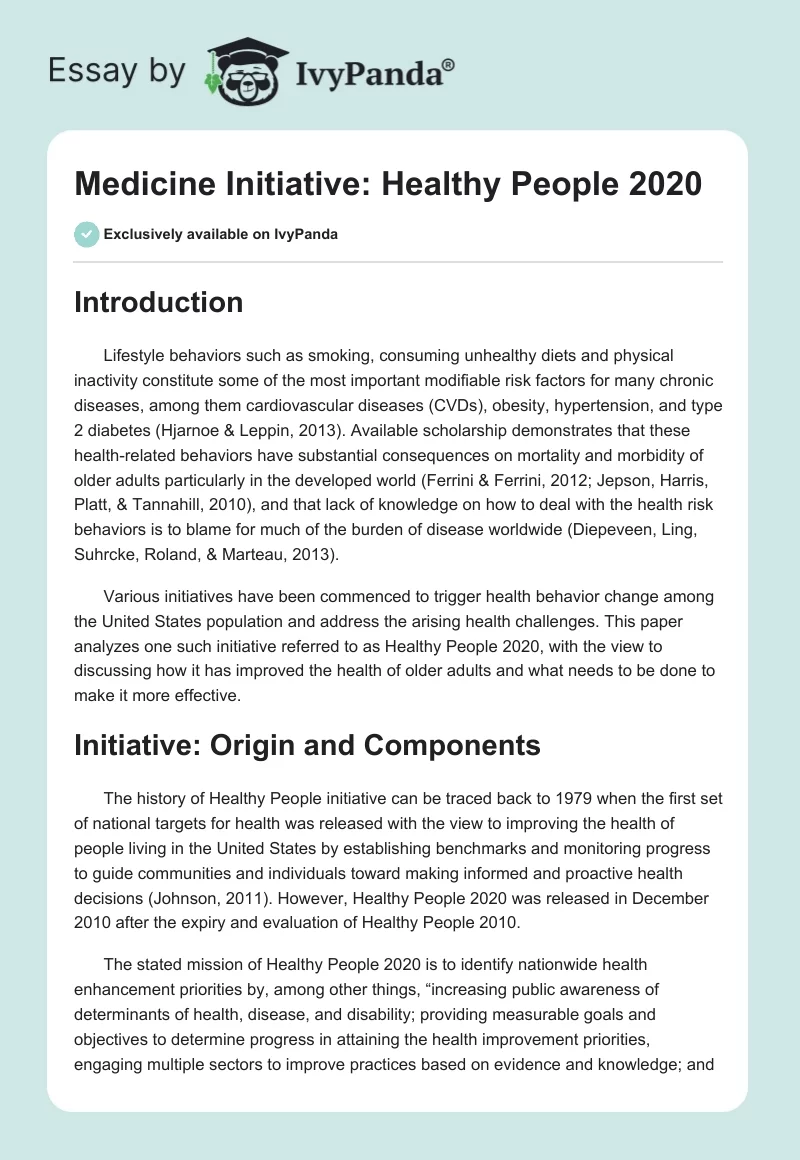 Medicine Initiative: "Healthy People 2020". Page 1