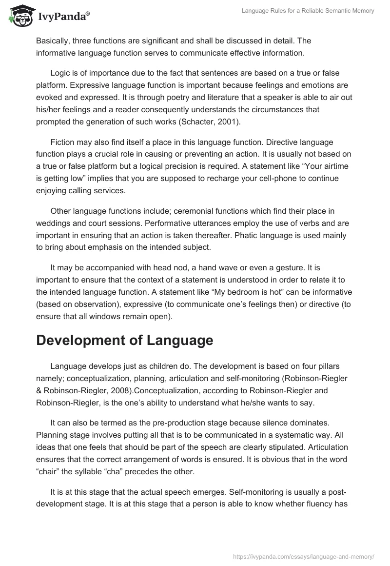 Language Rules for a Reliable Semantic Memory. Page 2