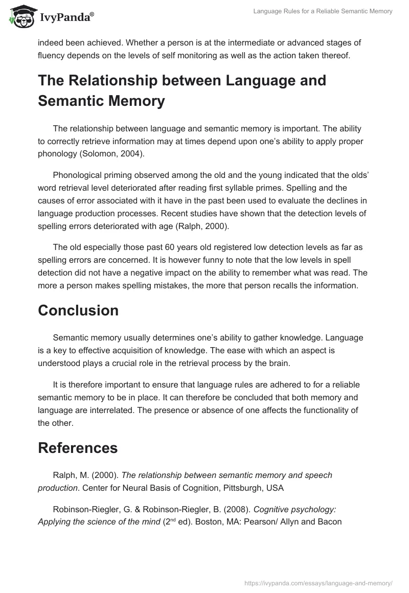 Language Rules for a Reliable Semantic Memory. Page 3