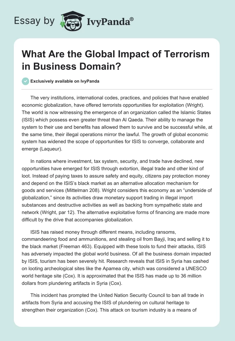 What Are the Global Impact of Terrorism in Business Domain?. Page 1
