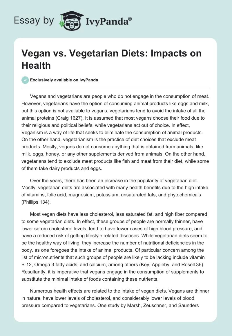 Vegan vs. Vegetarian Diets: Impacts on Health. Page 1